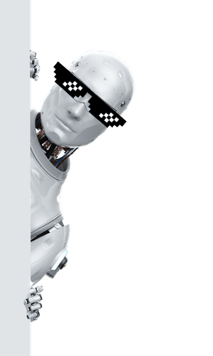 Playful robot peeking from the left edge